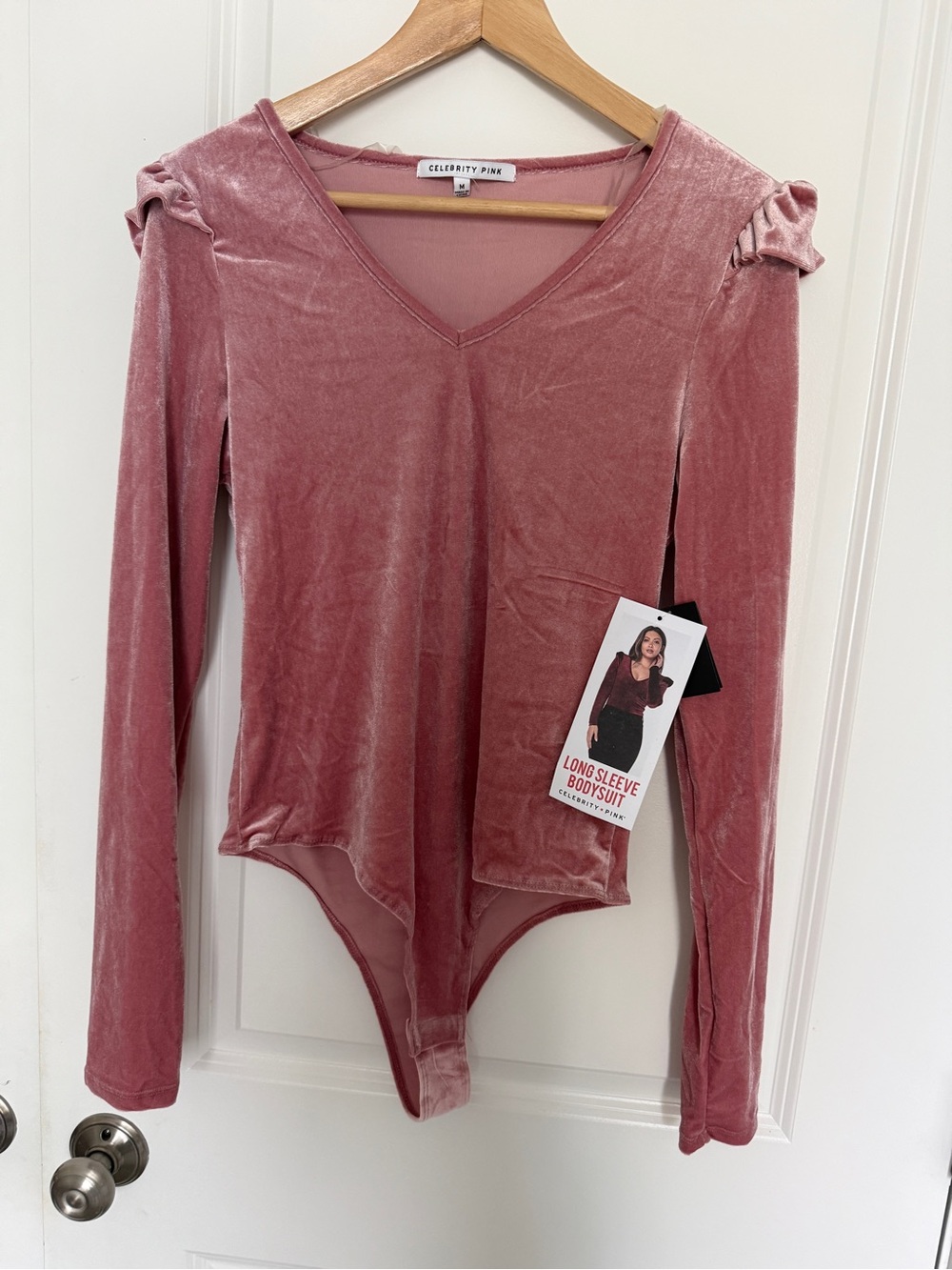 Celebrity Pink Blush Velvet Long-Sleeve Bodysuit - Picture 2 of 4